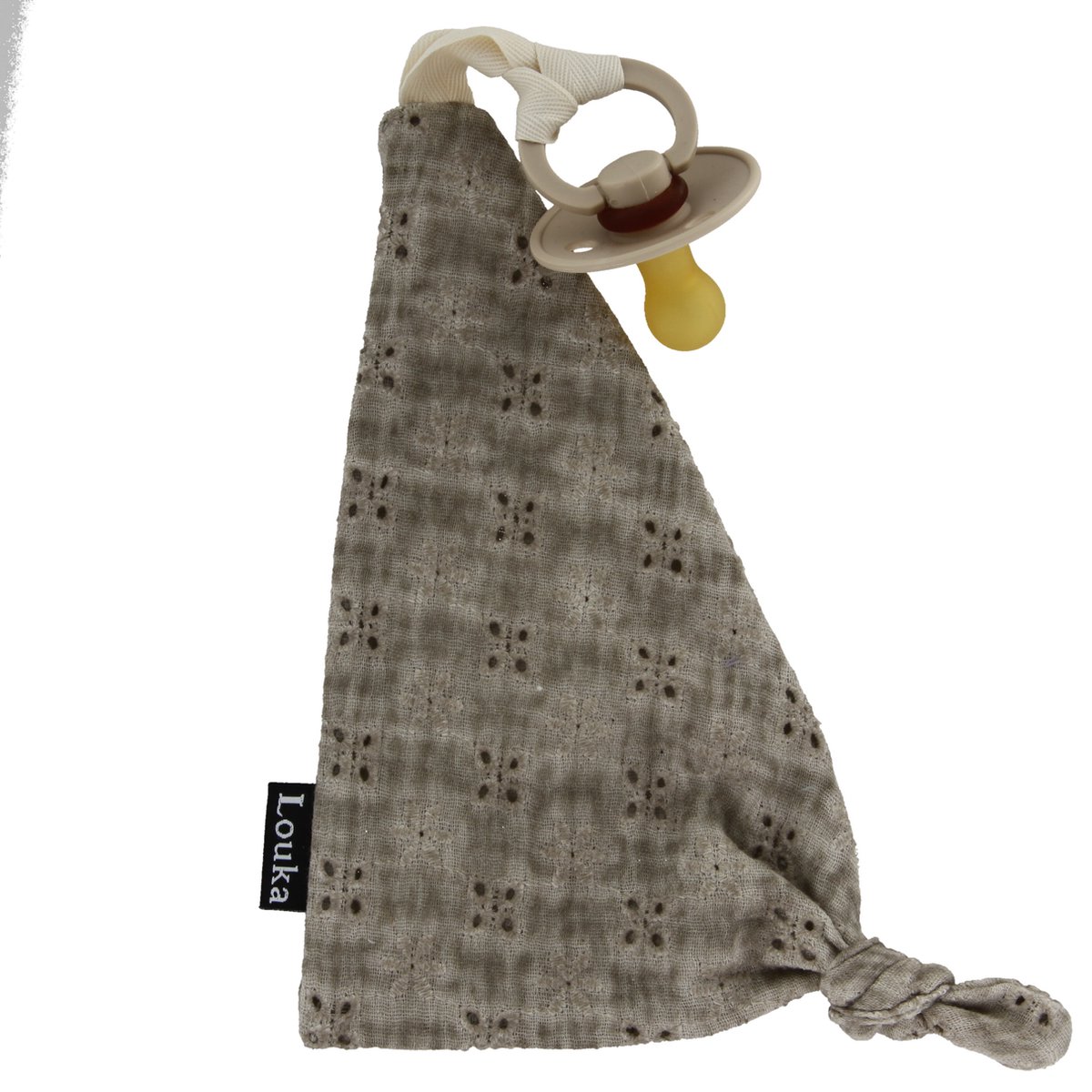 Goedkoopste Louka Speendoekje driehoek broderie bruin - hydrofiel katoen - speenknuffel - excl. Bibs speen