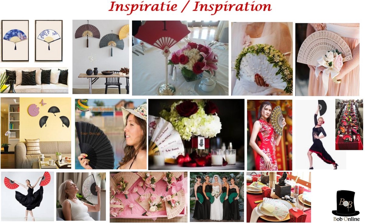 Bob Online – 2 Stuks – 1 x Wit Bloemen Bamboehandwaaier + 1 x Robijn Bloemen Bamboe Opvouwbare Handwaaier – Chinese Handwaaiers – White Bamboo Hand Fan x 1 + Ruby Chinese Bamboo Foldable Hand Fan – Houten Handwaaiers – Feest Decoratieve Handwaaiers — afbeelding 2