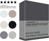 Droomtextiel Katoen - Satijnen Hoeslaken Antraciet - Eenpersoons - 80x200 cm - Hoogwaardige Kwaliteit - Super Zacht - Hoge Hoek -