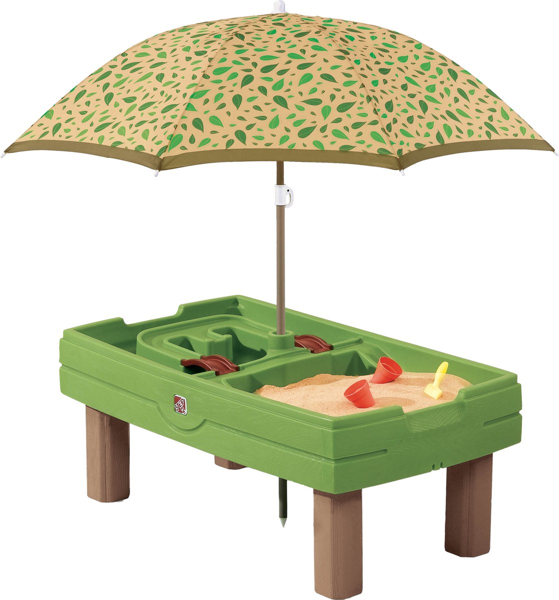 Step2 Naturally Playful Zand & Watertafel - Met Parasol en accessoires - Activiteitentafel / Zandtafel met deksel voor de tuin / buiten - Waterspeelgoed voor kind