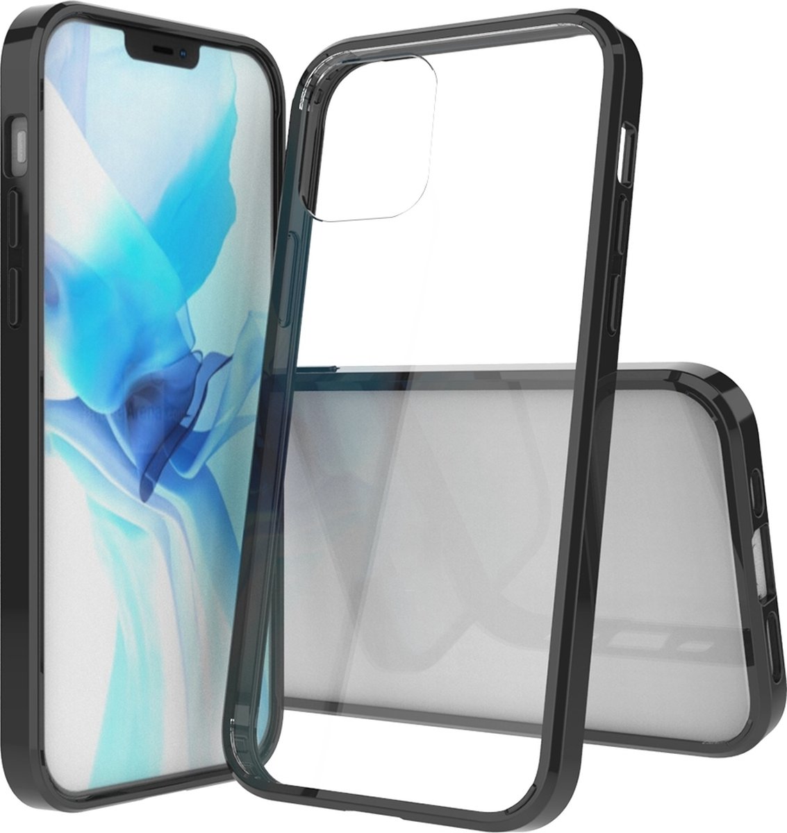 Mobigear Hoesje geschikt voor Apple iPhone 12 Telefoonhoesje Hardcase | Mobigear Crystal Backcover | iPhone 12 Case | Back Cover - Zwart / Transparant
