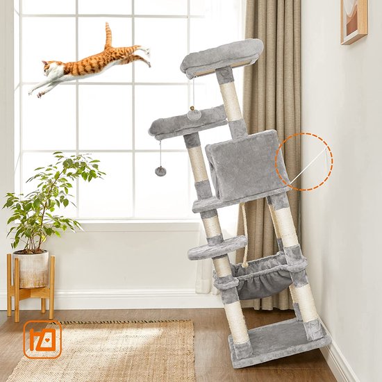 FEANDREA Árbol para Gatos, Torre de 143 cm, 2 Plataformas, Gris Claro PCT15W FEANDREA Árbol para Gatos, Torre de 143 cm, 2 Plataformas, Gris Claro PCT15W