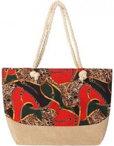 Strandtas Tijgerprint - Canvas - 50x36 cm - Rood en Groen