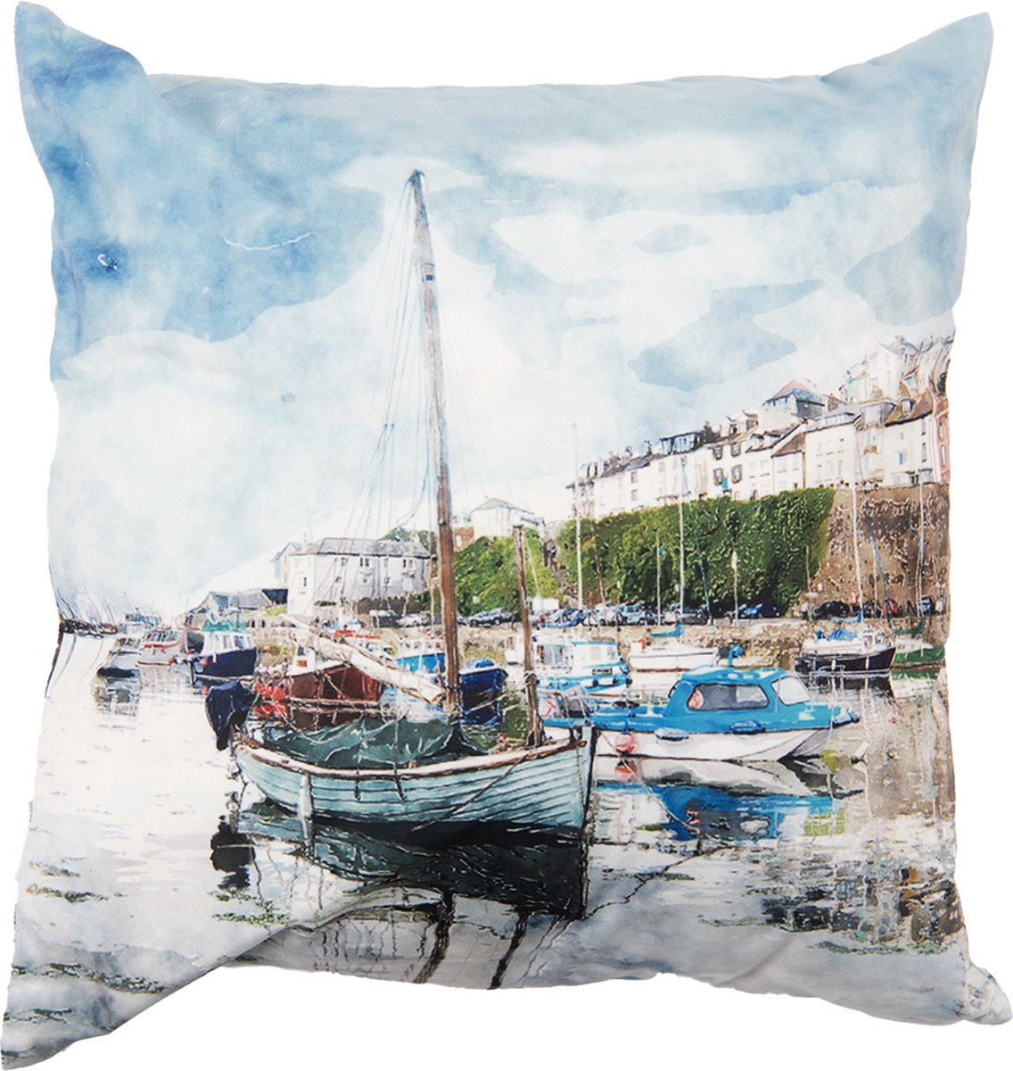 Clayre & Eef Kussenhoes 45x45 cm Blauw Groen Polyester Vierkant Bootjes Sierkussenhoes