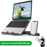 TrueLogic Alpha ergonomishe Laptopstandaard- Notebookstandaard - Geleverd inclusief 8 GB USB stick - Laptopverhoger - Laptophouder - Laptop standaard - Zwart