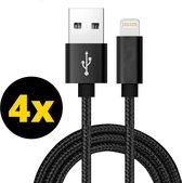 4x iPhone oplader kabel Gevlochten Zwart - iPhone kabel - Lightning USB kabel - iPhone lader kabel geschikt voor Apple iPhone