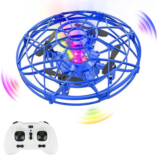 - Drone UFO pour enfants facile à contrôler par capteur de mouvement Télécommande infrarouge incluse bleu Hélicoptère pour enfants avec commande par capteur 