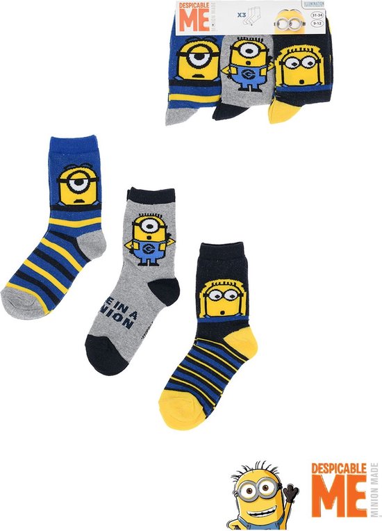 Minions -3 paar sokken Minions- jongens- blauw- maat 31-34