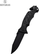 Separas Couteau de Survie avec pierre à aiguiser - Couteau de poche pliant - 23 CM - J13 - 3cr13/Aluminium - Coupe-ceinture - Pour le camping - Inox - Zwart