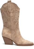 SmileFavorites® Dames Cowboylaarzen met Hak - Suedine - Taupe Khaki - Maat 40