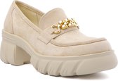 WELOVESHOES® Loafers met Hak - Suedine - Beige - Maat 41