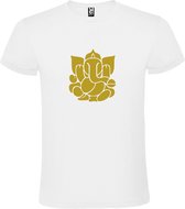 Wit  T shirt met  print van de "heilige Olifant Ganesha " print Goud size XL