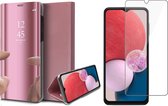 Samsung Galaxy A13 4G Hoesje - Book Case Spiegel Wallet Cover Hoes Roségoud - Tempered Glass Screenprotector