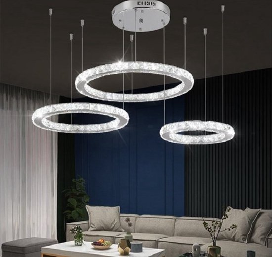 Uniclamps - 3 Ring - Crystal - Suspension - Lampe de salon - Lampe moderne  - Salle à
