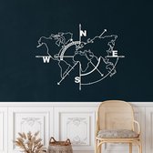 Wanddecoratie |Wereldkaart Leeg / World Map Empty| Metal - Wall Art | Muurdecoratie | Woonkamer |Wit| 98x75cm