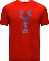 T-Shirt Hommard Rouge avec Grand Paisley Bleu Homard Small