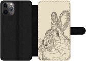 Bookcase Geschikt voor iPhone 11 Pro telefoonhoesje - Vintage illustratie van een konijn - Met vakjes - Wallet case met magneetsluiting