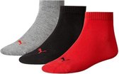 sokken Quarter Training katoen rood/zwart/grijs 3 paar mt 47-49
