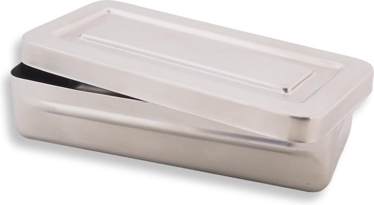 Goedkoopste Instrumenten Doos Maten 18x8x4.0cm Medipharchem - Zilver - RVS - Bewaardoos met klemdeksel - Met afgeronde hoeken