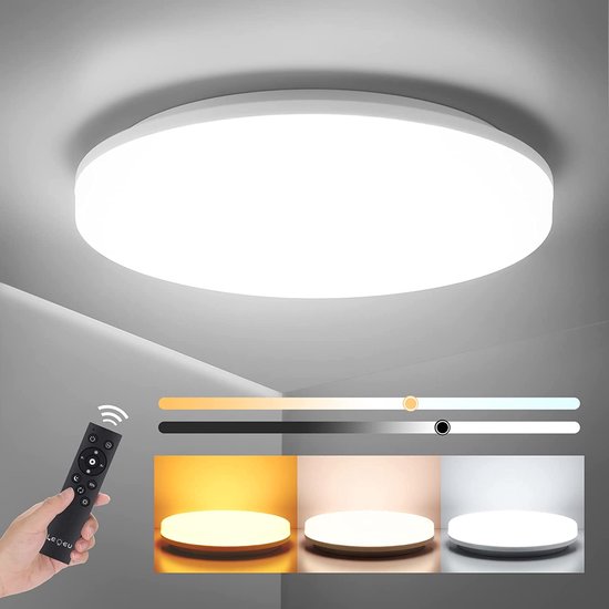 ontbijt warmte matig LeoEU LED-plafondlamp, dimbaar, met afstandsbediening, IP54, lichtkleur en  helderheid... | bol.com