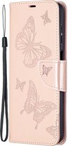 Mobigear Telefoonhoesje geschikt voor Samsung Galaxy A12 Hoesje | Mobigear Butterfly Bookcase Portemonnee | Pasjeshouder voor 2 Pasjes | Telefoonhoesje voor Pinpas / OV Kaart / Rijbewijs - Roségoud