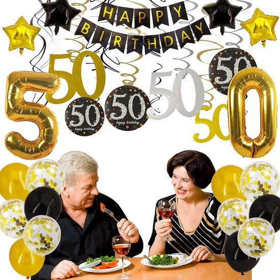 50 jaar versiering - Sarah of Abraham Verjaardag Decoratie Versiering - Feest versiering - Zwart en goud - HobbySter