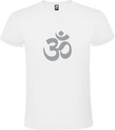 Wit  T shirt met  print van  "het mooie spirituele Ohm teken" " print Zilver size M