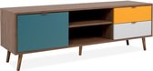 TV-meubel - Metaal & massief hout - Donker walnoot - Retro-vintage stijl - L153 x D40 x H52 cm - CUBA