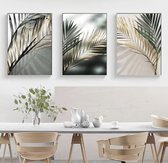 Print schilderij - 3 stuks - palm - natuur - groen - goud - decoratie - print - schilderij - hip - gezellige sfeer - huiselijk - 3 posters - poster