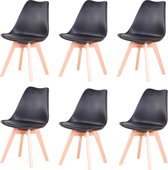 Stoel - Eetkamerstoelen - Lounge Chair - 6 stuks - Kunststof - Met Houten Poten - Zwart