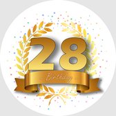 24x Verjaardag ronde stickers 28 jaar - Happy Birthday Feest Stickervellen Kinderen Volwassenen Cadeau Sticker