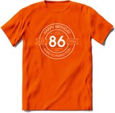 86th Happy Birthday T-shirt | Vintage 1936 Aged to Perfection | 86 jaar verjaardag cadeau | Grappig feest shirt Heren – Dames – Unisex kleding | - Oranje - XL