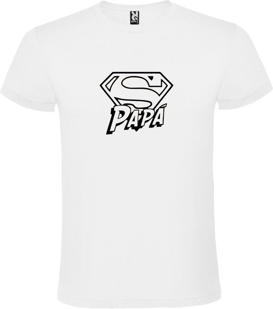 Wit T-shirt ‘Super Papa’ Zwart Maat XS