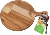 De Smikkelplank - Serveerplank - Beukenhout - Rond - XXXL - Ø60cm - Handvat - Sapgeul - Pizzaplank - Borrelplank