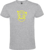 Grijs T-shirt ‘Pikachu in Pokeball’ Geel Maat 4XL