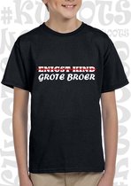 ENIGST KIND GROTE BROER kids t-shirt - Zwart - Maat 164 - Korte mouwen - Ronde hals - Big brother - Bekendmaking baby - Aankondiging zwangerschap