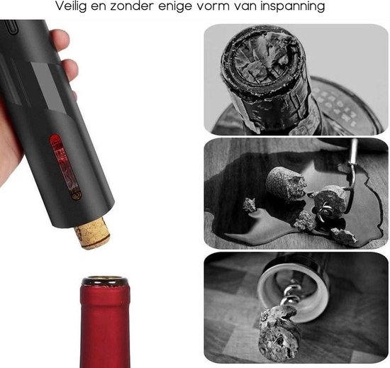 Elektrische kurkentrekker die een kurk verwijdert. Close-up van kurk en folie.