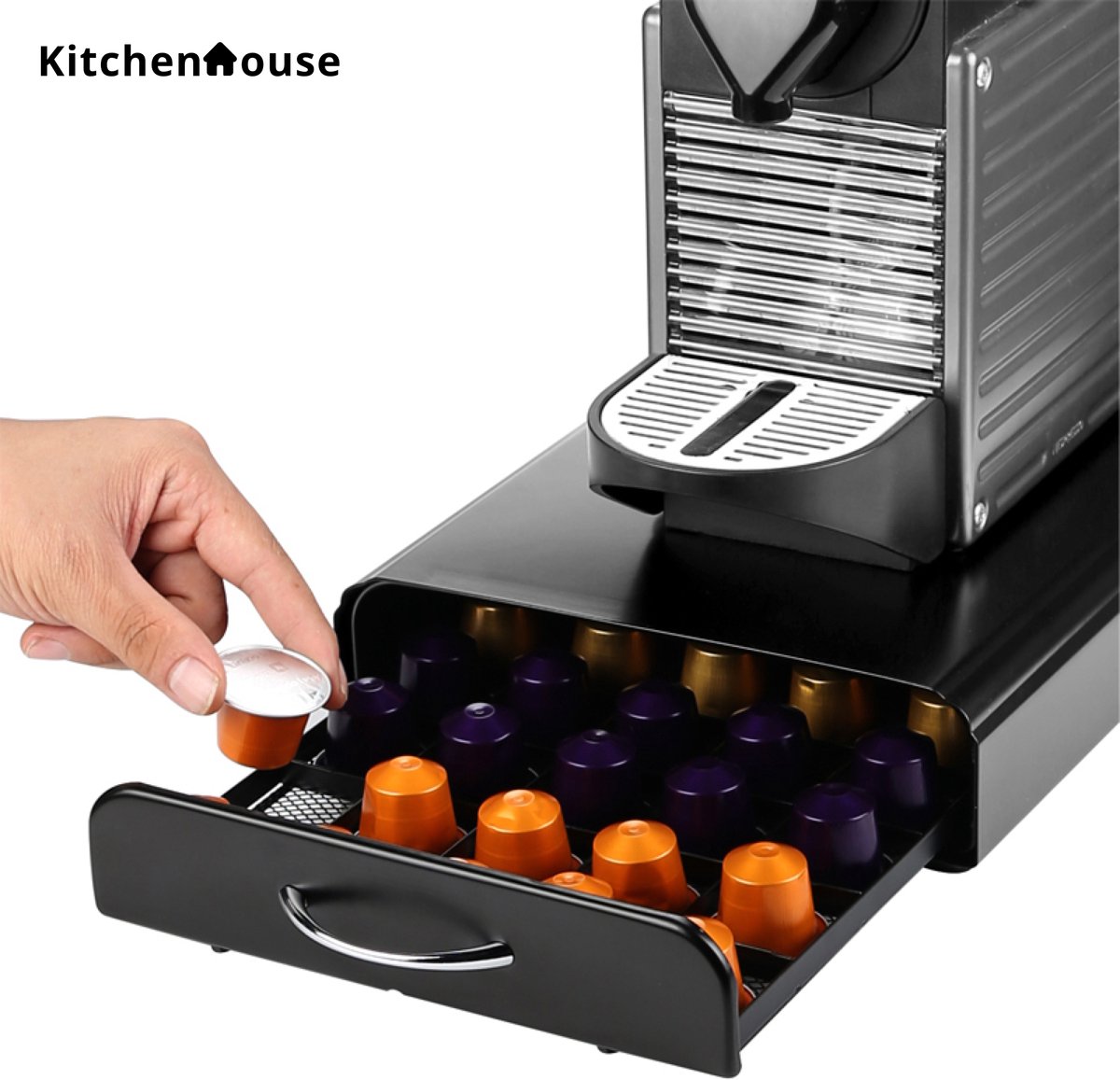 Cuphouse Capsule houder Nespresso Voor 50 koffie capsules Cups houder met lade Zwart