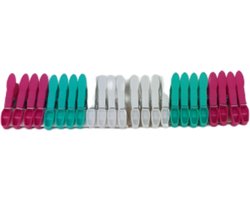 Wasknijpers - Roze / Turquoise / Wit - Kunststof - 7 x 1 x 3 cm - 24 stuks - Stevige Wasknijpers