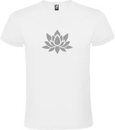 Wit  T shirt met  print van "Lotusbloem " print Zilver size S