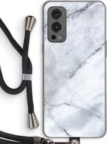 Case Company® - OnePlus Nord 2 5G hoesje met Koord - Witte marmer - Telefoonhoesje met Zwart Koord - Bescherming aan alle Kanten en Over de Schermrand