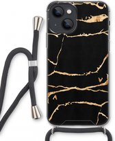 Case Company® - iPhone 13 mini hoesje met Koord - Gouden marmer - Telefoonhoesje met Zwart Koord - Extra Bescherming aan alle Kanten en Over de Schermrand