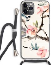 Case Company® - iPhone 11 Pro Max hoesje met Koord - Japanse bloemen - Telefoonhoesje met Zwart Koord - Extra Bescherming aan alle Kanten en Over de Schermrand