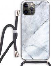 Case Company® - iPhone 12 Pro hoesje met Koord - Witte marmer - Telefoonhoesje met Zwart Koord - Extra Bescherming aan alle Kanten en Over de Schermrand
