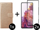 Samsung S22 Hoesje - Samsung Galaxy S22 hoesje bookcase goud wallet case portemonnee hoes cover hoesjes - Full Cover - 2x Samsung S22 screenprotector