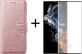 Samsung S22 Ultra Hoesje - Samsung Galaxy S22 Ultra hoesje bookcase rose goud wallet case portemonnee hoes cover hoesjes - Full Glue Cover - 1x Samsung S22 Ultra screenprotector