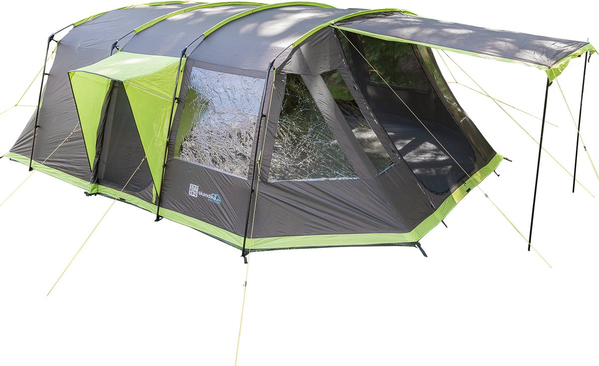 Skandika Nordland 4 Tent – Tenten – Tunneltent - Campingtent – Ingenaaide Tentvloer - Voor 4 personen – 200 cm stahoogte - Muggengaas – 1-2 slaapcabines – 580x320x200 cm (L x B x H) - 5000 mm waterkolom – Outdoor, Camping - Kamperen – antriciet/groen