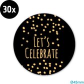 30x Sluitsticker Let's Celebrate | Zwart | Goudfolie stippen | 45 mm | Sluitzegel Let's Celebrate | Sluitsticker | Chique inpakken | Traktatie - Verjaardag - Feest - Kinderfeest -