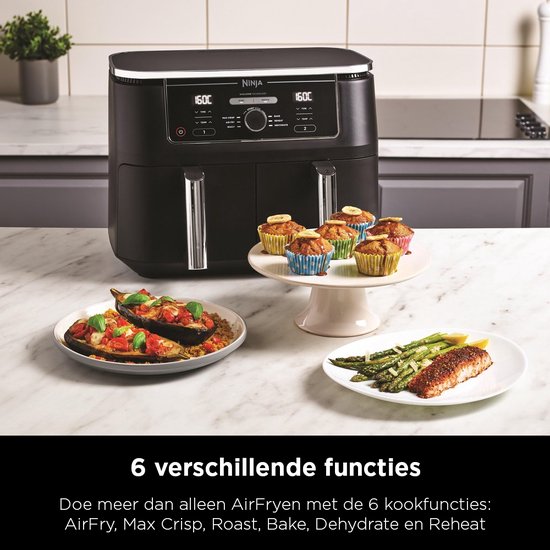 Ninja Dubbele Airfryer XXL - 9.5 Liter - 2020 Model - Dual Zone Technologie - AF400EU