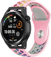 Siliconen Smartwatch bandje - Geschikt voor Strap-it Huawei Watch GT Runner sport band - roze kleurrijk - GT Runner - 22mm - Strap-it Horlogeband / Polsband / Armband